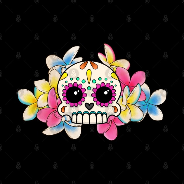 Calavera con Flores - Sugar Skull with Frangipani Flowers by prettyinink