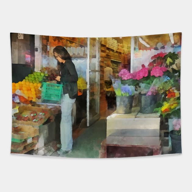 Hoboken NJ - Buying Fresh Fruit Tapestry by SusanSavad