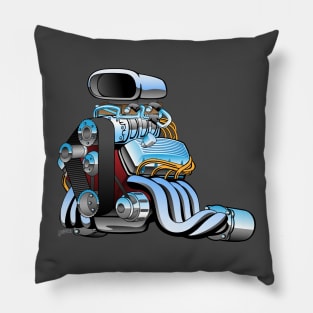 Hot rod race car engine cartoon Pillow