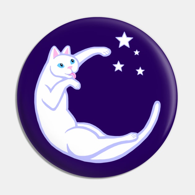 Playful Lunar Cat Moon and Stars Pin by Art by Deborah Camp