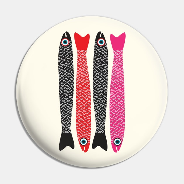 ANCHOVIES Bright Graphic Fun Groovy Fish in Black Red Pink - Vertical Layout - UnBlink Studio by Jackie Tahara Pin by UnBlink Studio by Jackie Tahara