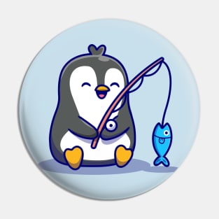 Cute Penguin Fishing Cartoon Pin