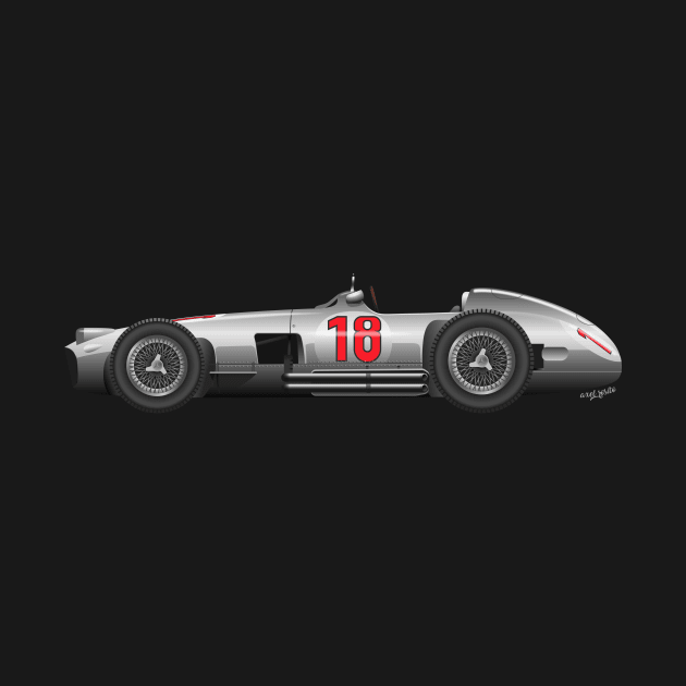 Juan Manuel Fangio Mercedes Benz W196 - Illustration by Burro Wheel