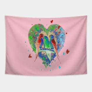 Galentines day and Valentine’s Day happy parrots Tapestry