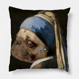 The Pug with a Pearl Earring Pillow