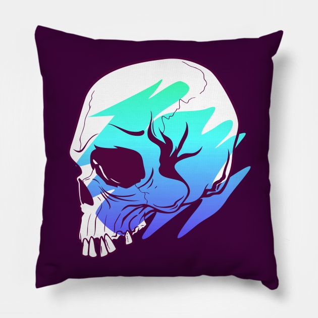 Skull Swash Ice Blue Gradient Pillow by machmigo