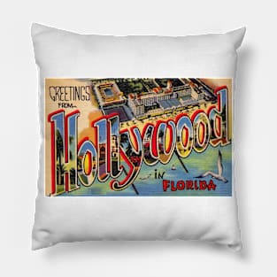 Greetings from Hollywood in Florida - Vintage Large Letter Postcard Pillow