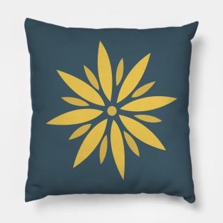 Flower 2, Minimalist Abstract Floral in Mustard Yellow and Navy Blue Pillow