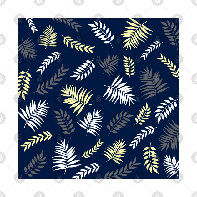 Abstract Leaves Pattern In White, Grey and Gold With Royal Blue Background by AishwaryaMathur