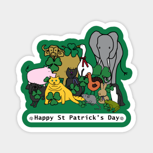 Animals Hold a Shamrock with Text Happy St Patricks Day Magnet
