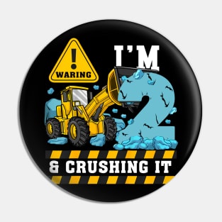 Kids Construction Truck 2nd Birthday Boy 2 Bulldozer Digger Pin