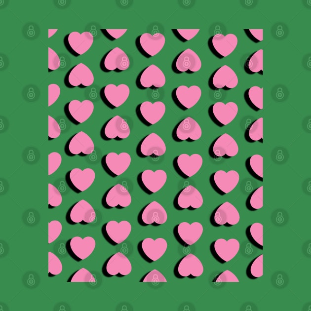 Pink Hearts Spots on Green Background by OneThreeSix