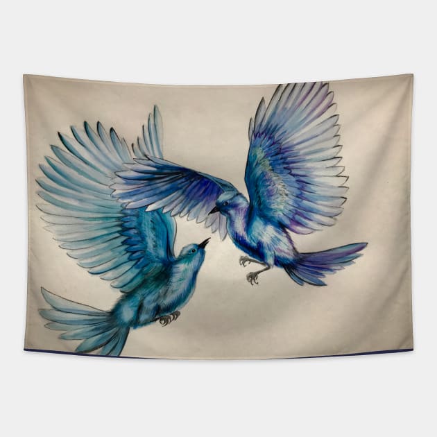 Two Blue Birds Tapestry by eosofdawn