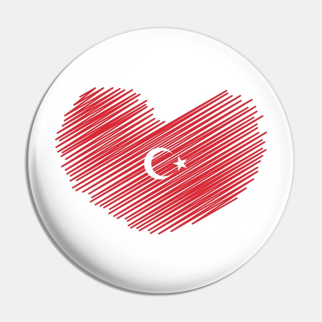 Turkey Heart Flag Design Pin by Sanu Designs