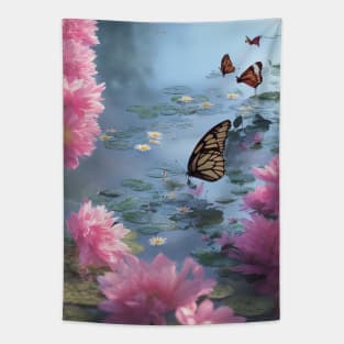 Water lilies, flowers and butterflies Tapestry