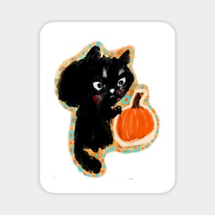 Black Kitty cat with pumpkin! Halloween sweetness! Magnet
