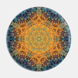 Digital Mandala Yellow Blue and Red Pin