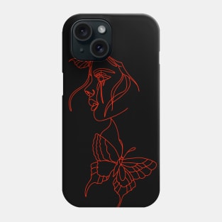 Minimalist Line Women, Abstract face with butterfly by one line drawing, Modern continuous line art, Portrait minimalistic style. Phone Case