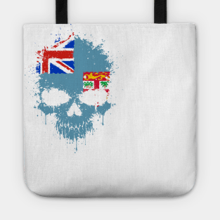 Chaotic Fiji Flag Splatter Skull Tote