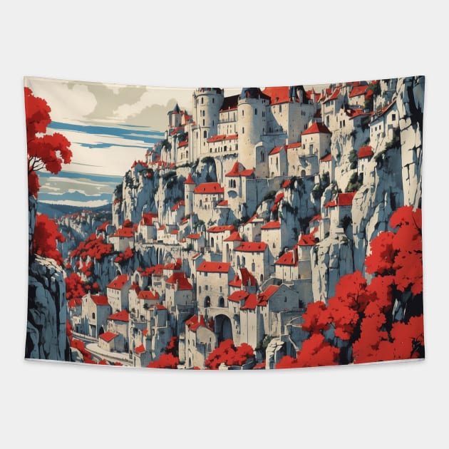 Rocamadour France Vintage Poster Tourism Tapestry by TravelersGems