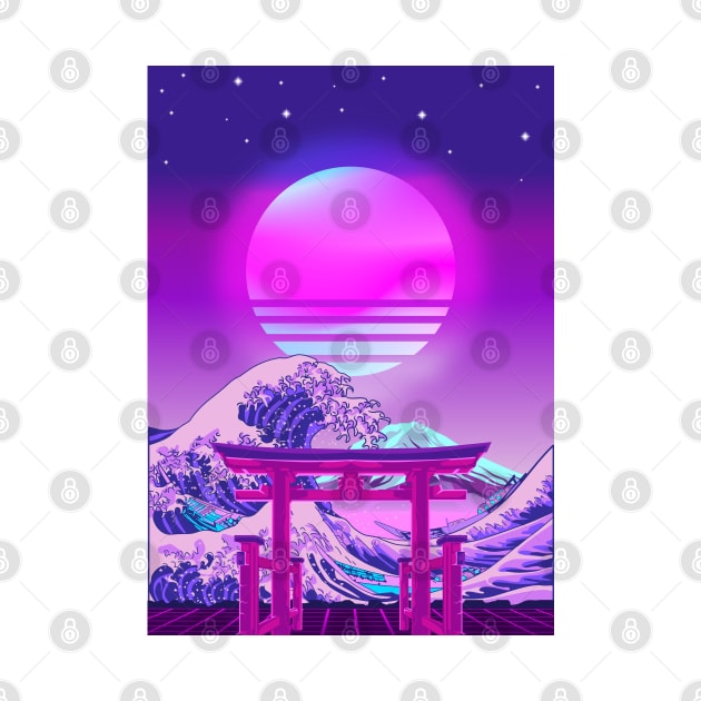 Great Wave off Kanagawa Torii Gate Synthwave by Ilhamqrov