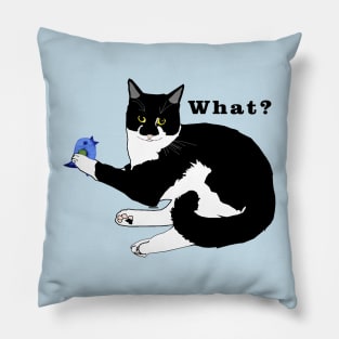 Cute Tuxedo Cat with a Bird WHAT? Copyright TeAnne Pillow