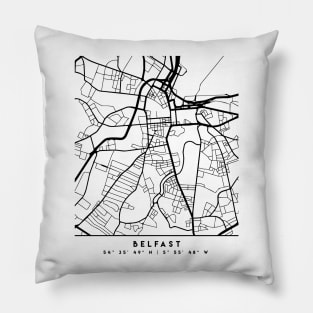 BELFAST NORTHERN IRELAND BLACK CITY STREET MAP ART Pillow