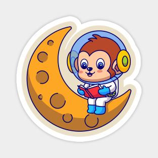 Monkey Astronaut Sitting on the Moon Magnet