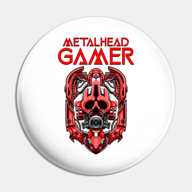 Metalhead Gamer Red Pin by Shawnsonart