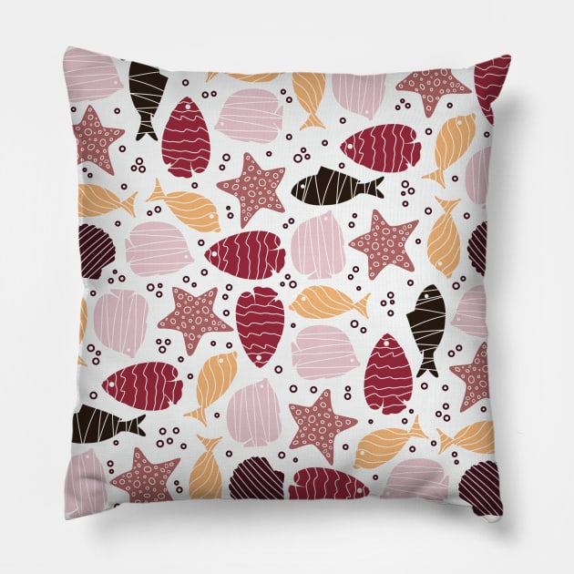 Pastel tropical fish summer pattern Pillow by Simplulina