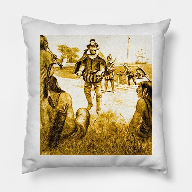 Captain Smith Meets the Indians Pillow by PictureNZ