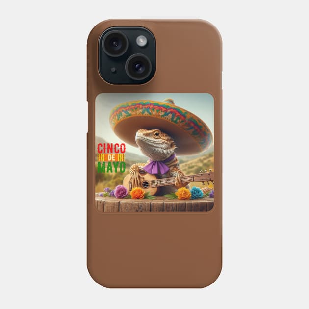 Happy Cinco de Mayo 2024 Guitar Sombrero Lizard Phone Case by Truth or Rare