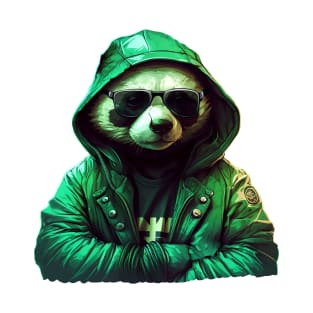 Cool Panda with Green Hoodie and Sunglasses T-Shirt