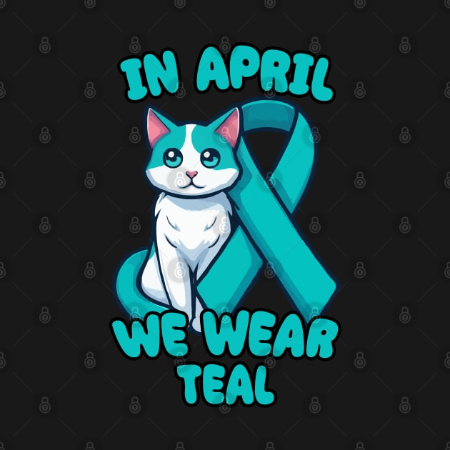 Sexual Assault And Violence Awareness Month Teal Ribbon With Cat by MoDesigns22 