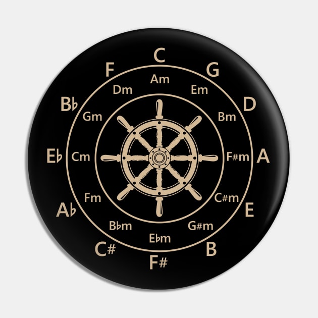 Circle of Fifths Ship Steering Wheel Light Brown Pin by nightsworthy