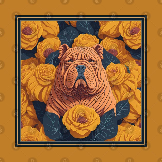 Dogs, sharpei dog and flowers, dog, style vector (Yellow version #3 sharpei) by xlhombat