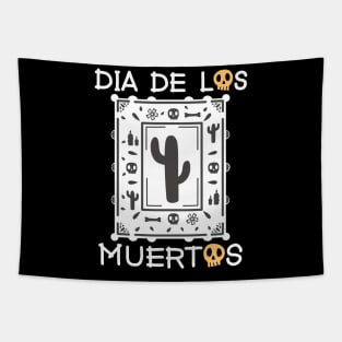 Día De Los Muertos - White and Orange - Papel Picado - Black Cactus Tapestry