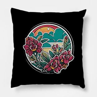 Orchid Flower Bloom Blossom Retro Vintage Pillow