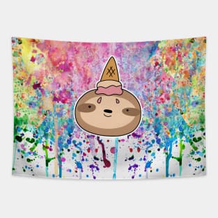 Icecream Cone Sloth Face Rainbow Paint drip Tapestry