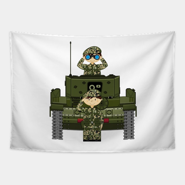 Cute Cartoon Army Soldier in Tank Tapestry by markmurphycreative