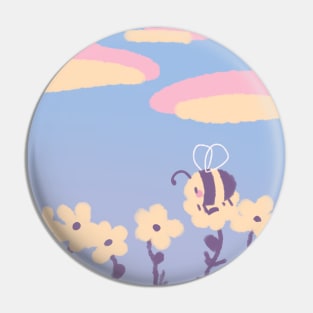 Adorable Bee and Flowers Landscape Pin