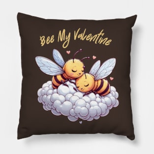 couple of bees embracing on a cloud, Bee My Valentine Pillow