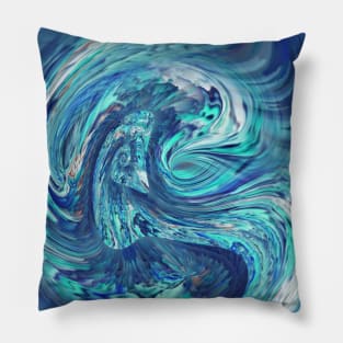 Fluid Acrylic Art Blue Paint Swirl Pillow