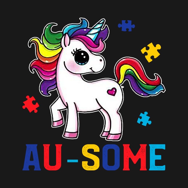 Au-some Funny Unicorn Autism awareness Puzzle Piece shirt tee by danielsho90