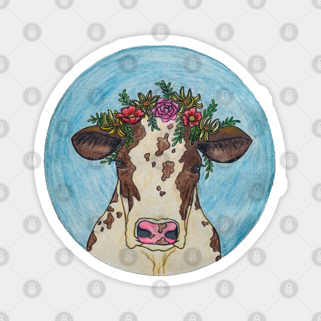 Bovine Wearing Flowers Magnet by LuvbuzzArt