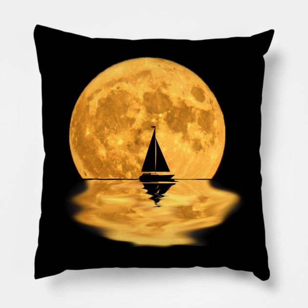 Sailboat night cruise boating sailing full moon Pillow by BurunduXX-Factory