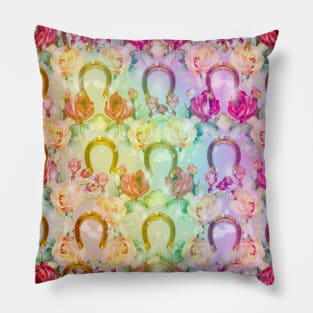 Pattern. Roses, Gold Horseshoes and Rainbow Pillow