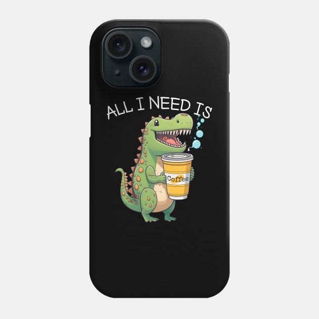 Cute Dinosaur T-Rex - I Need Coffee - Kawaii Anime Dino & Coffee Lover Phone Case by Ai Wanderer