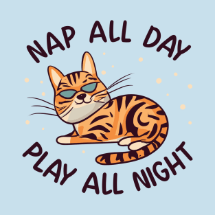 Bengal Cat Nap All Day, Play All Night T-Shirt