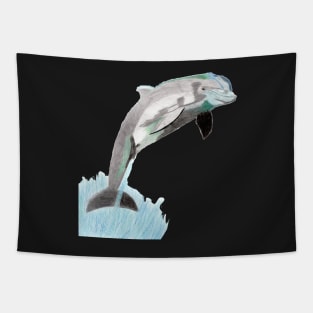 Dolphin Jumping Above the Waves- Bright Red Tapestry